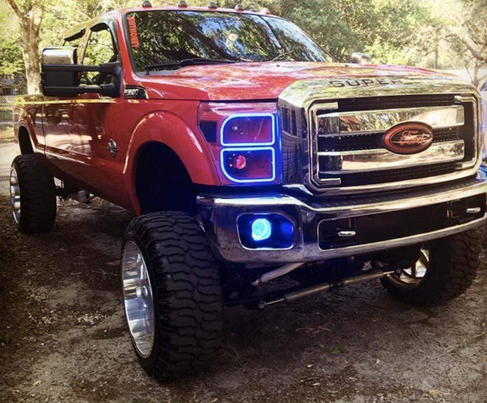 2011-2016 Ford Super Duty Multicolor Halo Kit - RGB Halo Kits Multicolor Flow Series Color Chasing RGBWA LED headlight kit Colorshift Oracle Lighting Trendz OneUpLighting Morimoto theretrofitsource AutoLEDTech Diode Dynamics