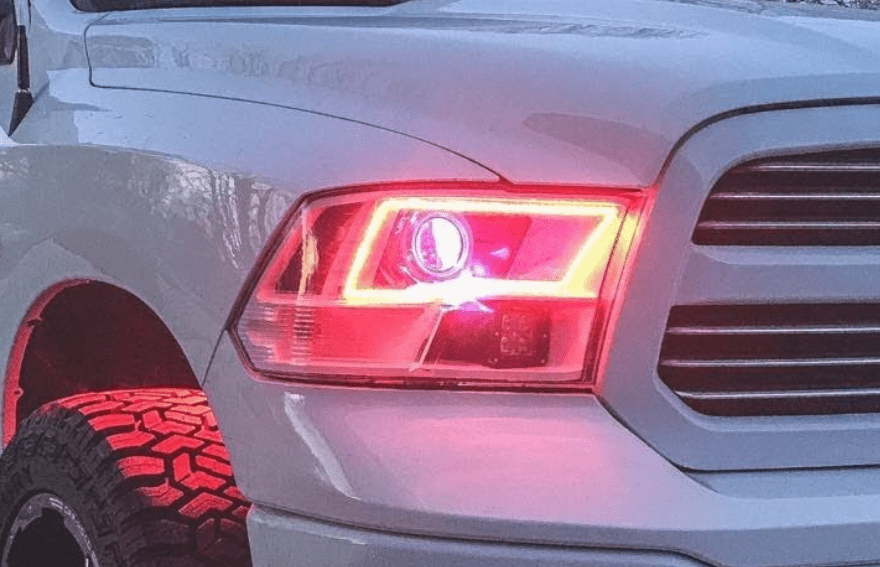 2009-2018 Dodge Ram Outline Multicolor Halo Kit - RGB Halo Kits Multicolor Flow Series Color Chasing RGBWA LED headlight kit Oracle Lighting Trendz OneUpLighting Morimoto theretrofitsource AutoLEDTech Diode Dynamics