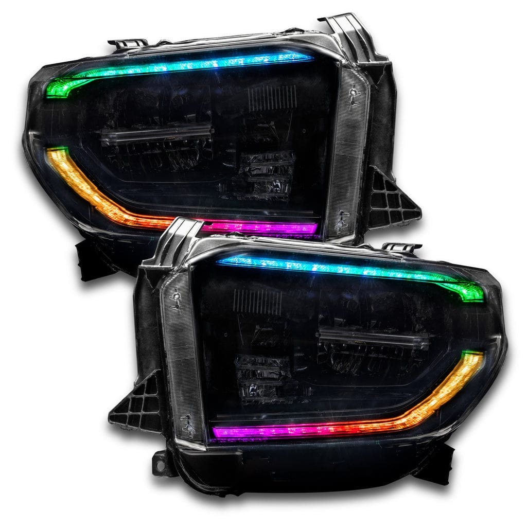 2018-2021 Toyota Tundra Flow Series/Color Chasing DRL Boards - RGB Halo Kits Multicolor Flow Series Color Chasing RGBWA LED headlight kit Oracle Lighting Trendz OneUpLighting Morimoto theretrofitsource AutoLEDTech Diode Dynamics
