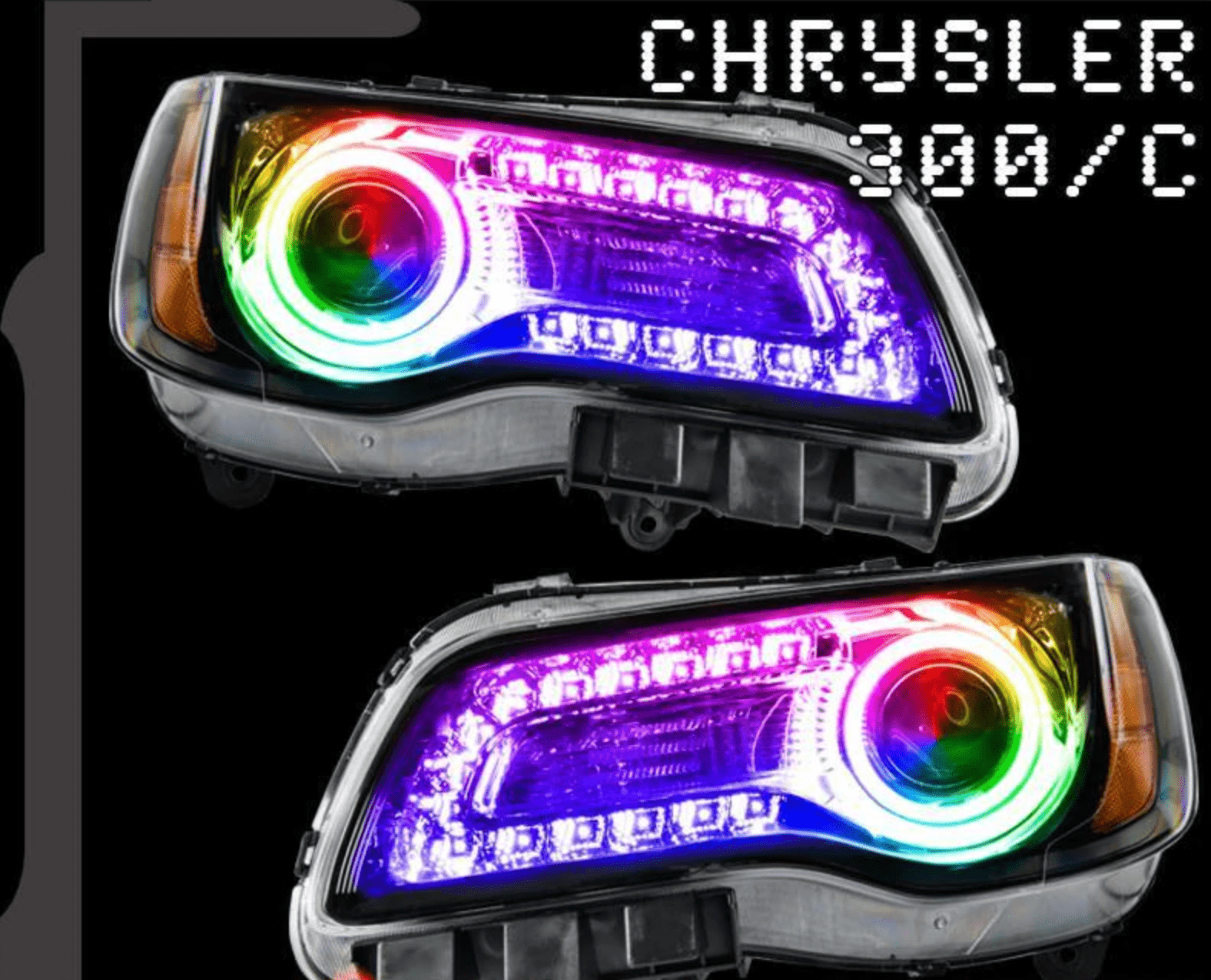 2011-2021 Chrysler 300 Multicolor DRL Boards - RGB Halo Kits Multicolor Flow Series Color Chasing RGBWA LED headlight kit Oracle Lighting Trendz OneUpLighting Morimoto theretrofitsource AutoLEDTech Diode Dynamics