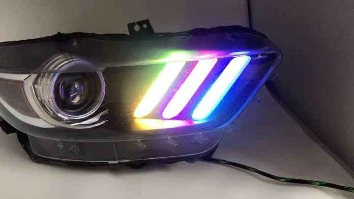 2015-2017 Ford Mustang Multicolor DRL Boards - RGB Halo Kits Multicolor Flow Series Color Chasing RGBWA LED headlight kit Oracle Lighting Trendz OneUpLighting Morimoto theretrofitsource AutoLEDTech Diode Dynamics