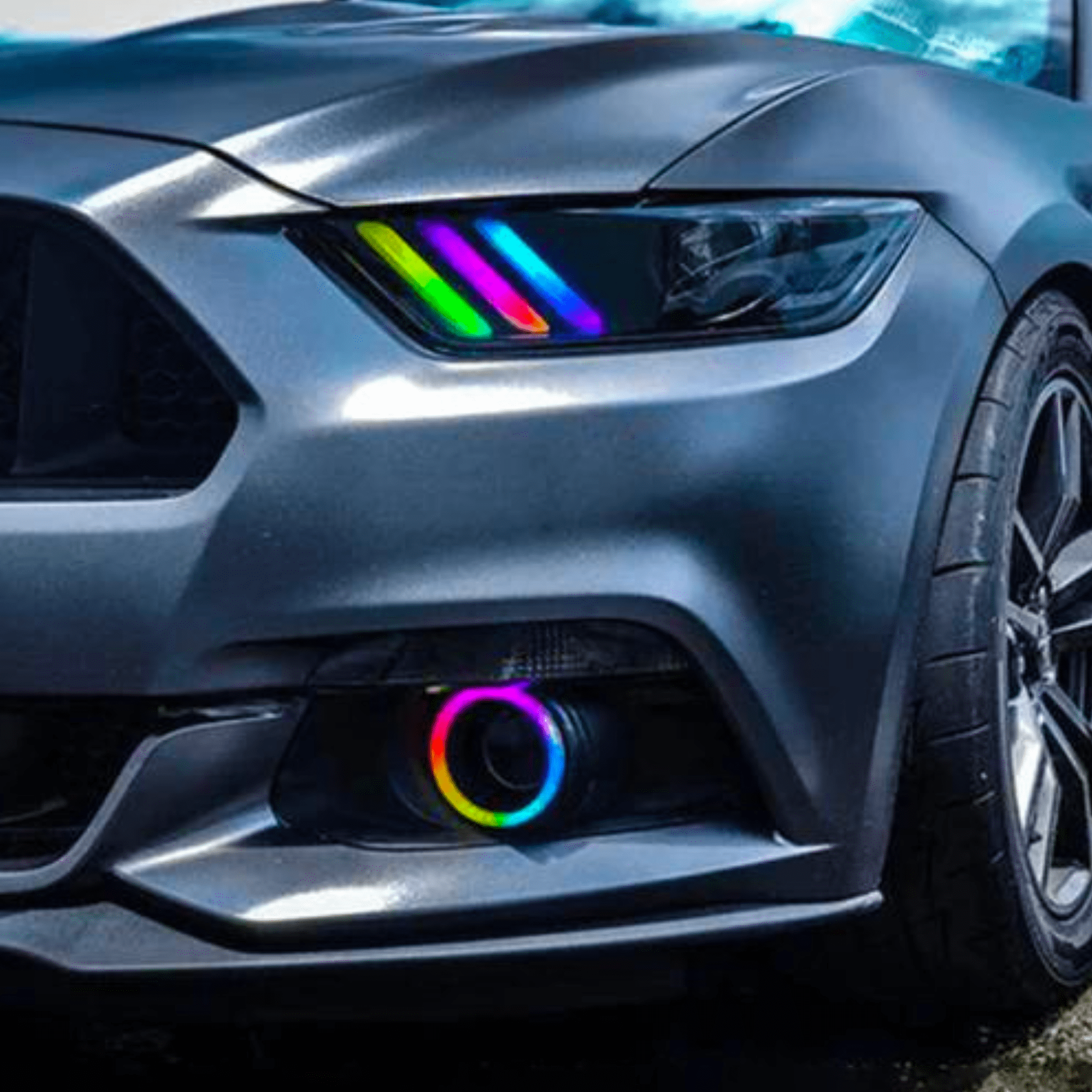 2015-2017 Ford Mustang Multicolor DRL Boards - RGB Halo Kits Multicolor Flow Series Color Chasing RGBWA LED headlight kit Oracle Lighting Trendz OneUpLighting Morimoto theretrofitsource AutoLEDTech Diode Dynamics