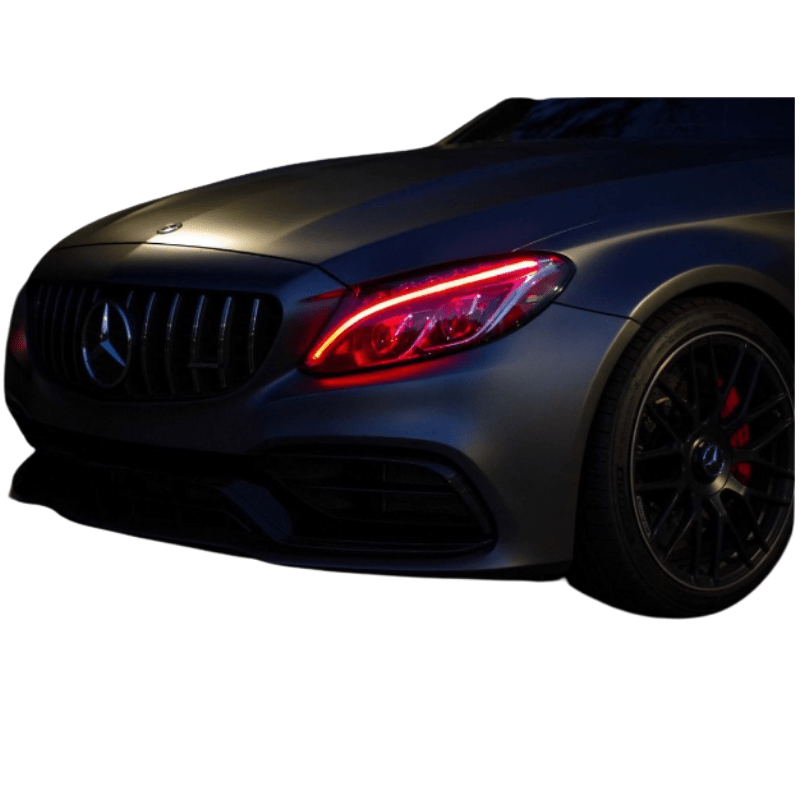 2015-2018 Mercedes Benz C Class Multicolor DRL Boards - RGB Halo Kits Multicolor Flow Series Color Chasing RGBWA LED headlight kit Oracle Lighting Trendz OneUpLighting Morimoto theretrofitsource AutoLEDTech Diode Dynamics