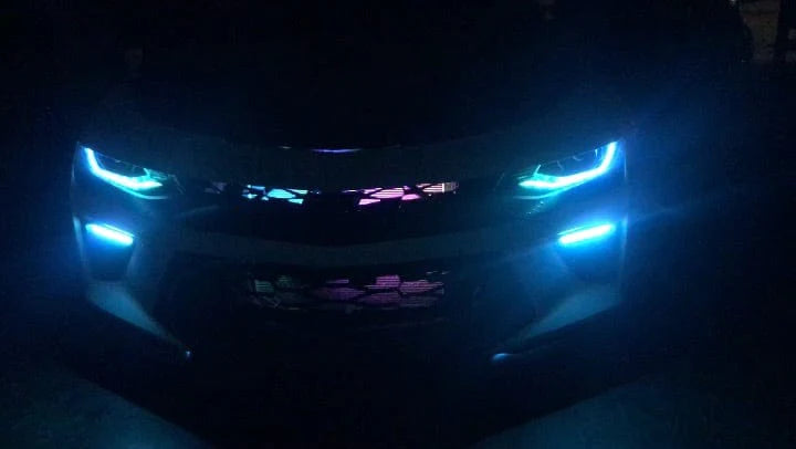 2016-2018 Chevrolet Camaro Multicolor DRL Boards - RGB Halo Kits Multicolor Flow Series Color Chasing RGBWA LED headlight kit Oracle Lighting Trendz OneUpLighting Morimoto theretrofitsource AutoLEDTech Diode Dynamics