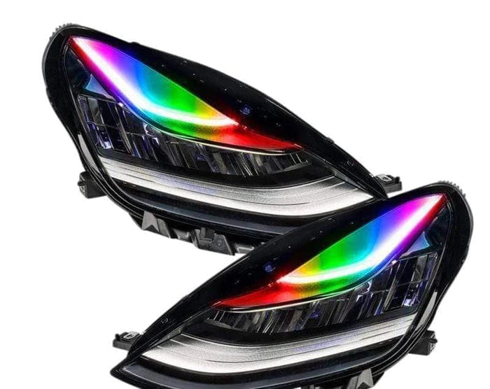 2017-2021 Tesla Model 3 Multicolor DRL Boards - RGB Halo Kits Multicolor Flow Series Color Chasing RGBWA LED headlight kit Oracle Lighting Trendz OneUpLighting Morimoto theretrofitsource AutoLEDTech Diode Dynamics