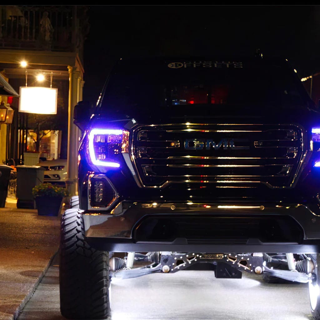 2019-2021 GMC Sierra 1500 RGBW DRL Boards - RGB Halo Kits Multicolor Flow Series Color Chasing RGBWA LED headlight kit Oracle Lighting Trendz OneUpLighting Morimoto theretrofitsource AutoLEDTech Diode Dynamics
