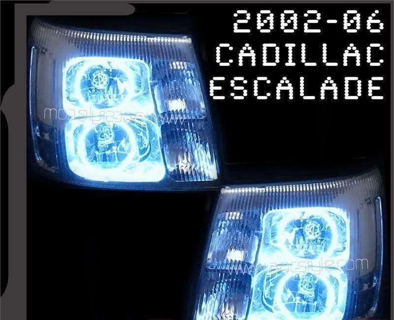 2002-2006 Cadillac Escalade Multicolor Halo Kit - RGB Halo Kits Multicolor Flow Series Color Chasing RGBWA LED headlight kit Colorshift Oracle Lighting Trendz OneUpLighting Morimoto theretrofitsource AutoLEDTech Diode Dynamics