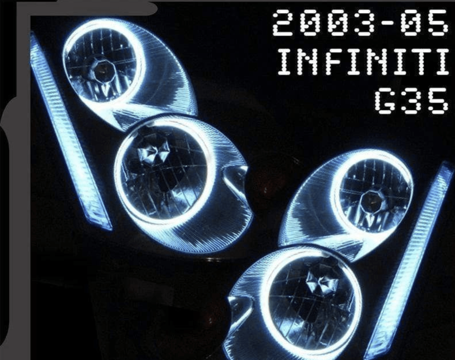 2003-2005 Infiniti G35 Coupe Multicolor Halo Kit - RGB Halo Kits Multicolor Flow Series Color Chasing RGBWA LED headlight kit Oracle Lighting Trendz OneUpLighting Morimoto theretrofitsource AutoLEDTech Diode Dynamics
