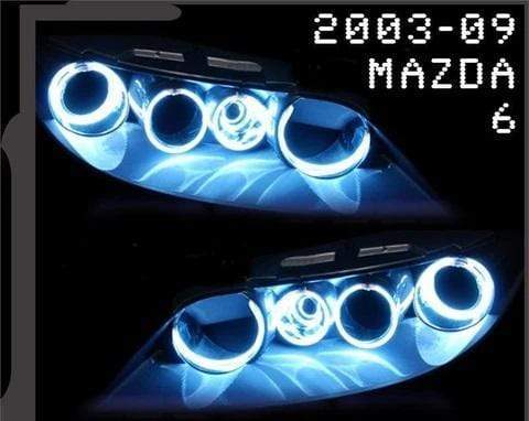 2003-2009 Mazda 6 Multicolor Halo Kit - RGB Halo Kits Multicolor Flow Series Color Chasing RGBWA LED headlight kit Colorshift Oracle Lighting Trendz OneUpLighting Morimoto theretrofitsource AutoLEDTech Diode Dynamics