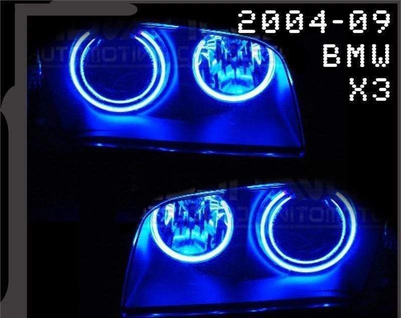 2004-2009 BMW X3 Multicolor Halo Kit - RGB Halo Kits Multicolor Flow Series Color Chasing RGBWA LED headlight kit Colorshift Oracle Lighting Trendz OneUpLighting Morimoto theretrofitsource AutoLEDTech Diode Dynamics