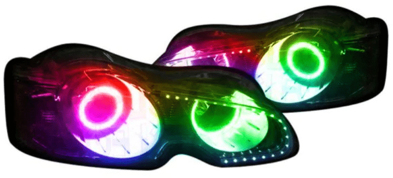 2008-2010 Jaguar XF Multicolor Halo Kit - RGB Halo Kits Multicolor Flow Series Color Chasing RGBWA LED headlight kit Colorshift Oracle Lighting Trendz OneUpLighting Morimoto theretrofitsource AutoLEDTech Diode Dynamics