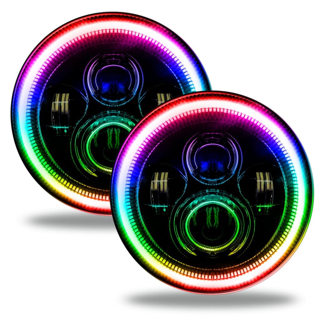 RGB Halo Kits JEEP WRANGLER JK - 7" HIGH POWERED LED HEADLIGHTS (PAIR) - BLACK BEZEL