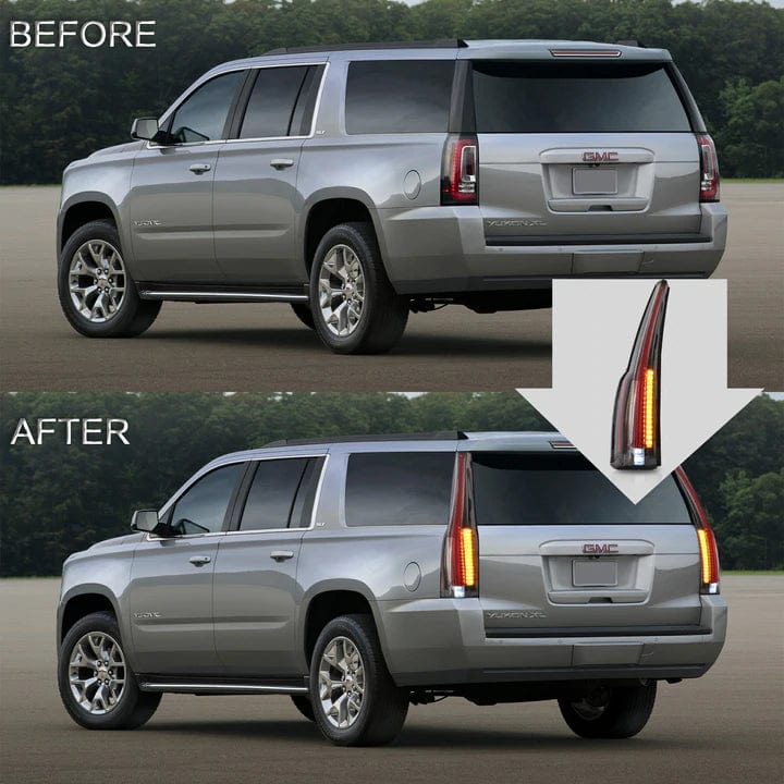 2015-2020 GMC Yukon Tail Lights with Sequential Turn Signal - RGB Halo Kits Multicolor Flow Series Color Chasing RGBWA LED headlight kit Oracle Lighting Trendz OneUpLighting Morimoto theretrofitsource AutoLEDTech Diode Dynamics