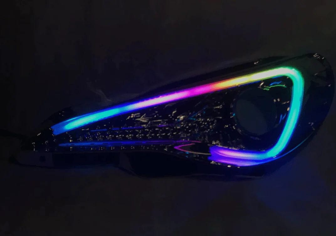 2012-2017 Scion FRS Multicolor Prebuilt Headlights - RGB Halo Kits Multicolor Flow Series Color Chasing RGBWA LED headlight kit Oracle Lighting Trendz OneUpLighting Morimoto theretrofitsource AutoLEDTech Diode Dynamics