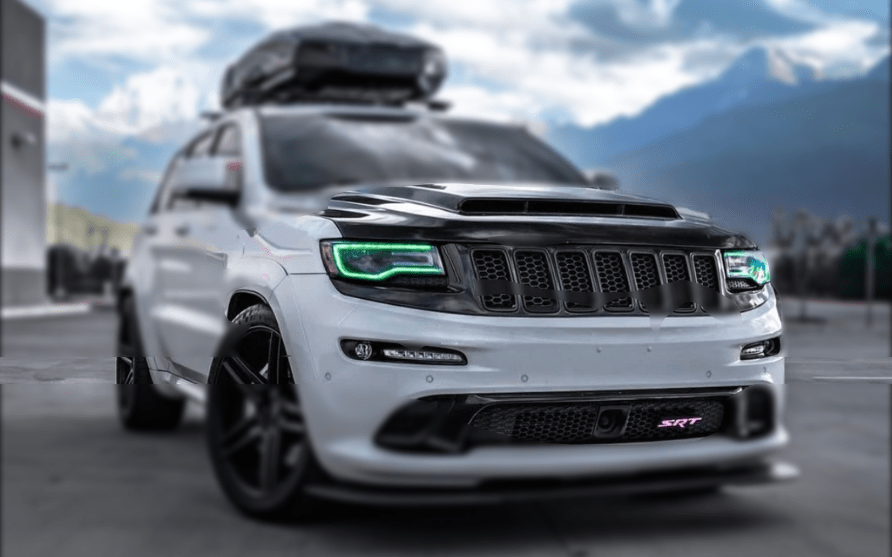 2014-2021 Jeep Grand Cherokee Multicolor Prebuilt XB Headlights - RGB Halo Kits Multicolor Flow Series Color Chasing RGBWA LED headlight kit Oracle Lighting Trendz OneUpLighting Morimoto theretrofitsource AutoLEDTech Diode Dynamics