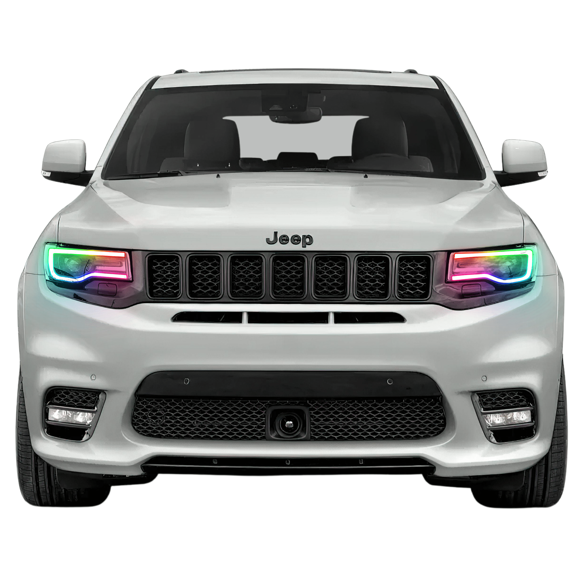 2014-2021 Jeep Grand Cherokee Multicolor Prebuilt XB Headlights - RGB Halo Kits Multicolor Flow Series Color Chasing RGBWA LED headlight kit Oracle Lighting Trendz OneUpLighting Morimoto theretrofitsource AutoLEDTech Diode Dynamics