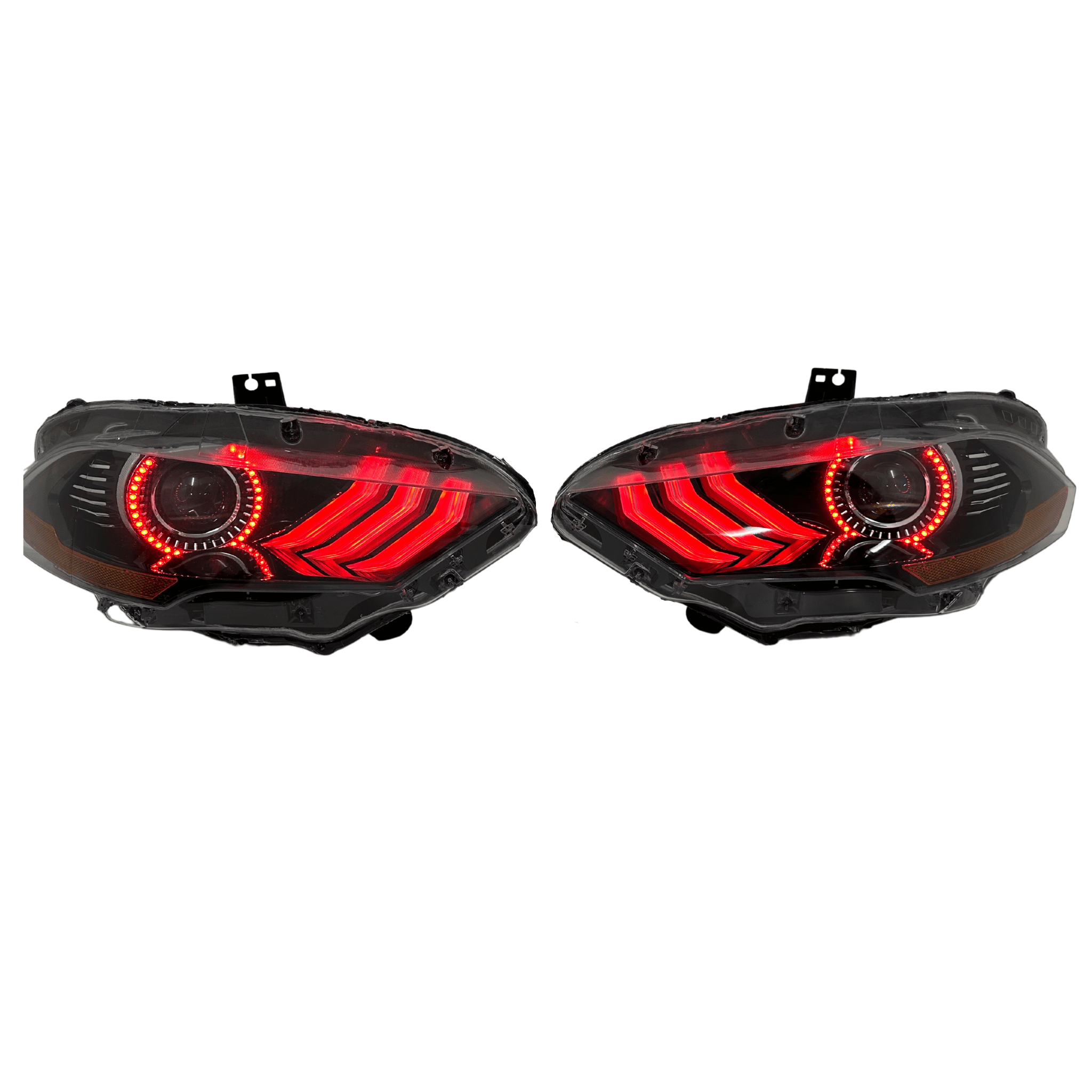 2018-2022 Ford Mustang Prebuilt Headlights - RGB Halo Kits Multicolor Flow Series Color Chasing RGBWA LED headlight kit Oracle Lighting Trendz OneUpLighting Morimoto theretrofitsource AutoLEDTech Diode Dynamics