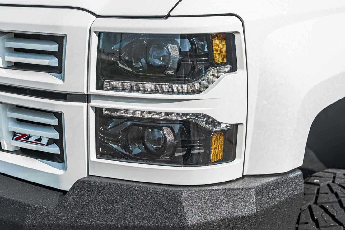 CHEVROLET SILVERADO 1500 (14-15): XB LED HEADLIGHTS - RGB Halo Kits Multicolor Flow Series Color Chasing RGBWA LED headlight kit Oracle Lighting Trendz OneUpLighting Morimoto theretrofitsource AutoLEDTech Diode Dynamics