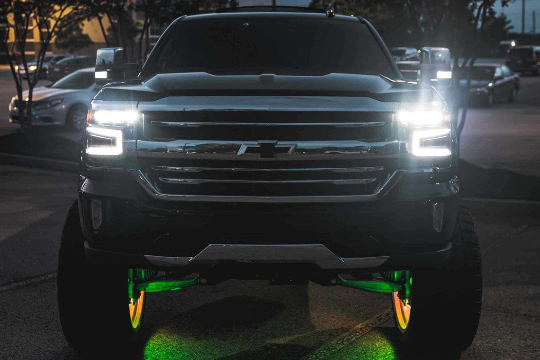 CHEVROLET SILVERADO 1500 (16-18): XB LED HEADLIGHTS - RGB Halo Kits Multicolor Flow Series Color Chasing RGBWA LED headlight kit Oracle Lighting Trendz OneUpLighting Morimoto theretrofitsource AutoLEDTech Diode Dynamics