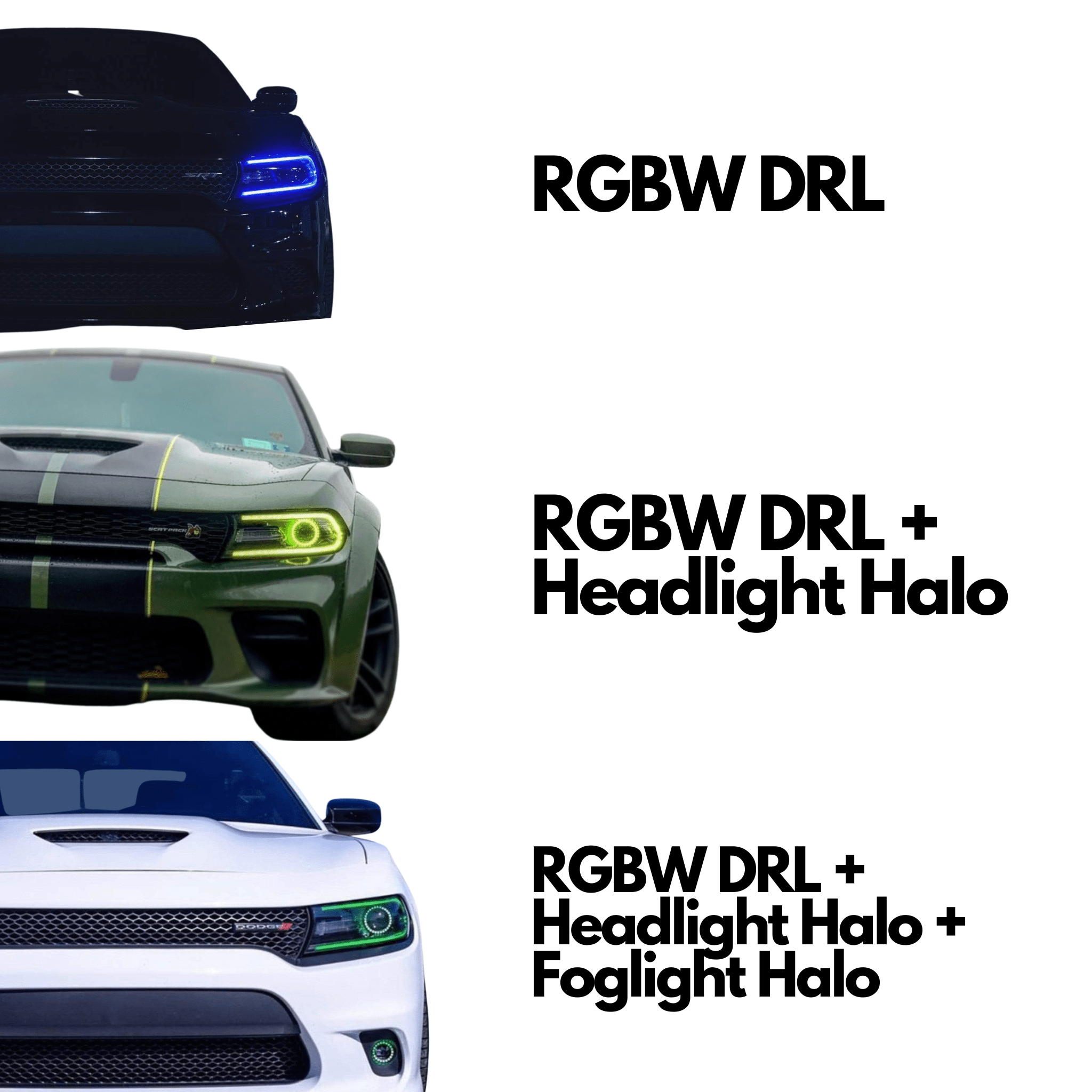 Dodge Charger RGBWA DRL Boards (2015-2023) – Custom Multicolor LED Lighting by RGB Halo Kits