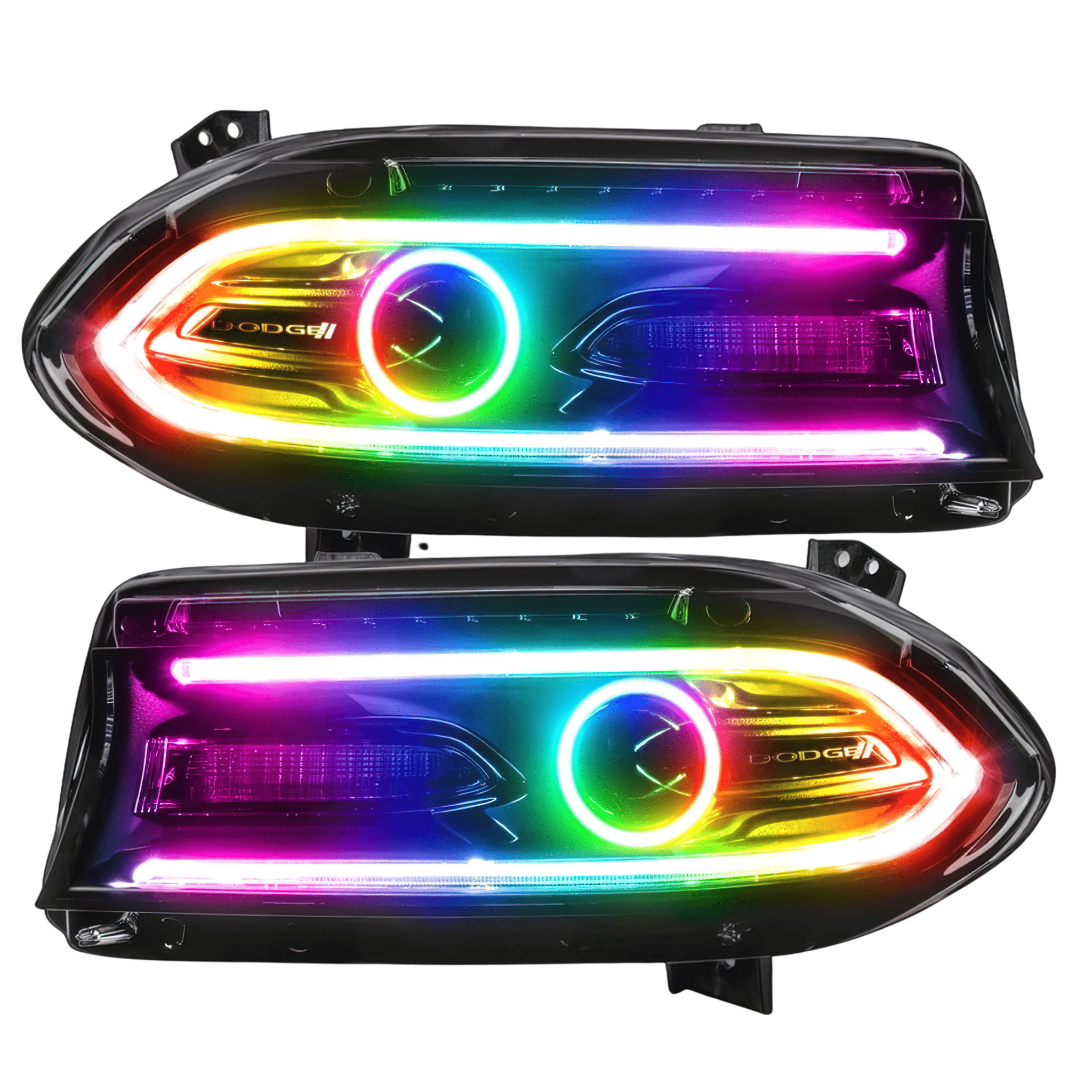 Dodge Charger: Multicolor Headlights (2015-2023) – Custom Multicolor LED Lighting by RGB Halo Kits