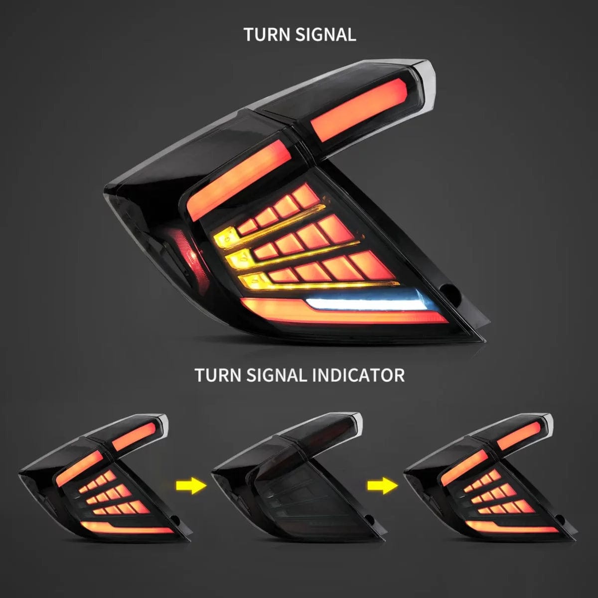 16-21 Honda Civic Hatchback Tail Lights with Dynamic Welcome Lighting - RGB Halo Kits Multicolor Flow Series Color Chasing RGBWA LED headlight kit Oracle Lighting Trendz OneUpLighting Morimoto theretrofitsource AutoLEDTech Diode Dynamics