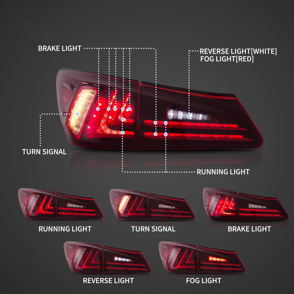 2006-2013 LEXUS IS Tail Lights - RGB Halo Kits Multicolor Flow Series Color Chasing RGBWA LED headlight kit Colorshift Oracle Lighting Trendz OneUpLighting Morimoto theretrofitsource AutoLEDTech Diode Dynamics