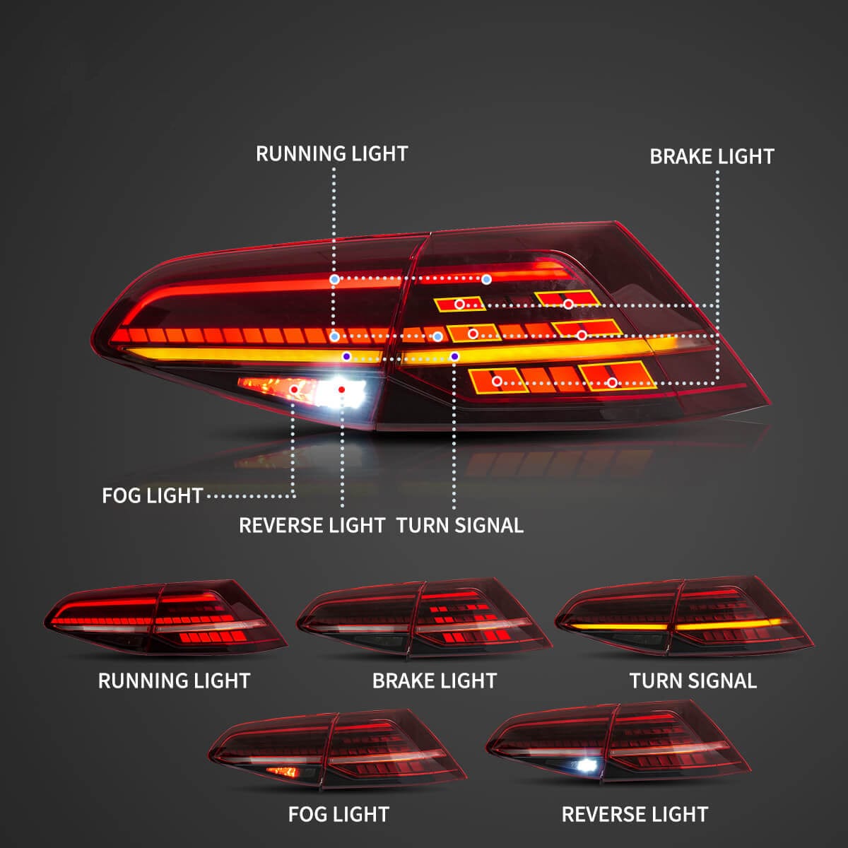 2013-2020 VOLKSWAGEN GOLF MK7 Tail Lights - RGB Halo Kits Multicolor Flow Series Color Chasing RGBWA LED headlight kit Oracle Lighting Trendz OneUpLighting Morimoto theretrofitsource AutoLEDTech Diode Dynamics